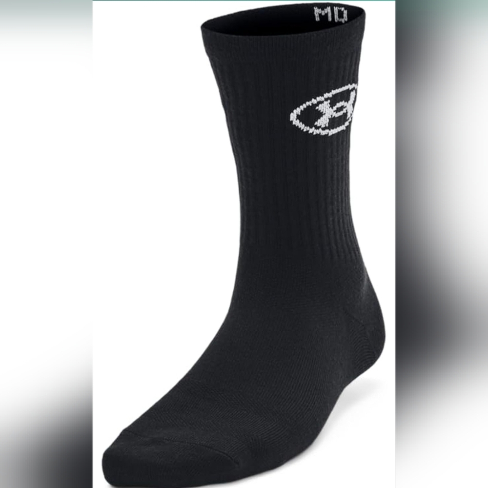 Under Armour Women's Black Essential 3-Pack Mid Crew Socks Size Large